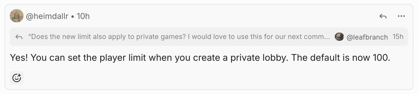 A reply quoting another member’s question