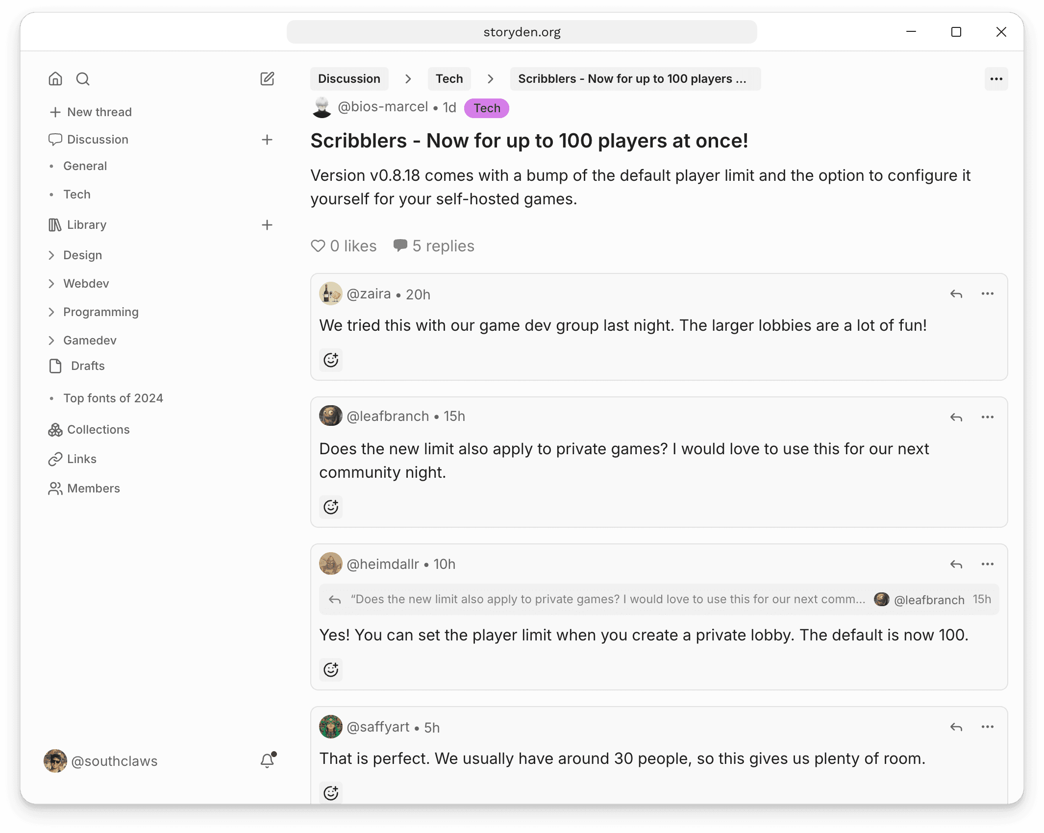 A discussion thread with replies from several community members