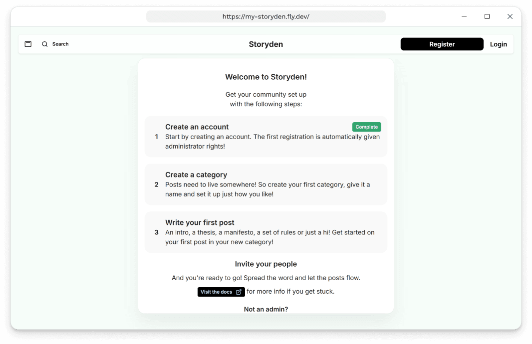 Storyden running on Fly.io!